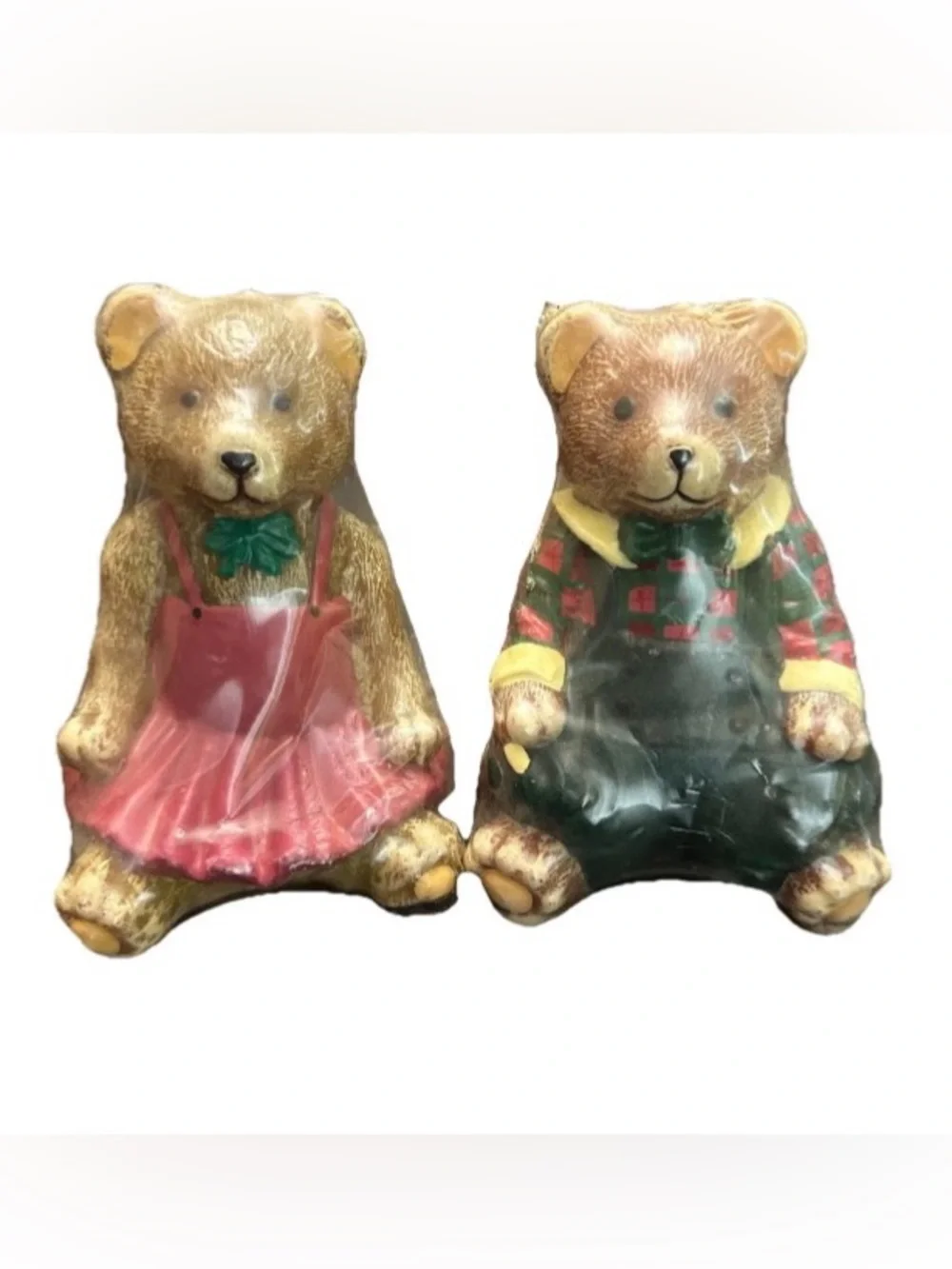 Vintage Teddy Bear Figural Candles Set Country Holiday Christmas Decor New